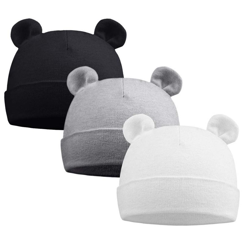PESAAT Newborn Hospital Hat 0-12Months Preemie Boys Girls Beanie Solid Infant Baby Hats Autumn Winter (US, Age, Preemie, Double Layer/3Pack-B) - Image 1